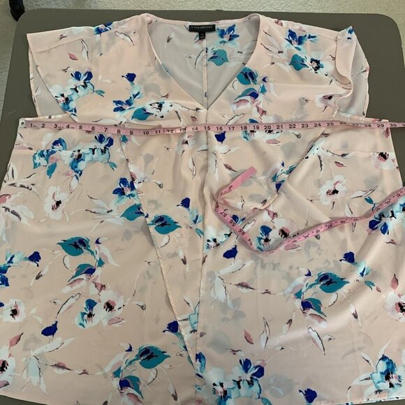 Lane Bryant Womens 28 Blouse Short Sleeve Pink Floral Ruffle V Neck Work Office - Picture 11 of 13